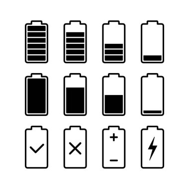 Batarya şarj vektör simgeleri kümesi