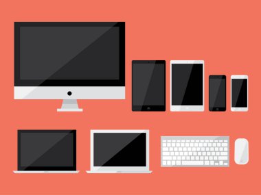 düz dizayn bilgisayar ve aygıtlar ayarlandı, vektör illüstrasyonu.