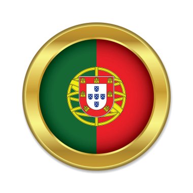 Beyaz arkaplan vektör illüstrasyonunda izole edilmiş altın yuvarlak Portekiz bayrağı