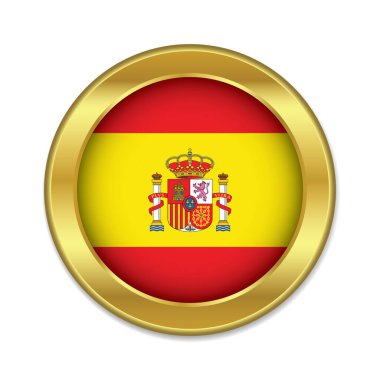 Beyaz arkaplan vektör illüstrasyonunda izole edilmiş altın yuvarlak İspanyol bayrağı