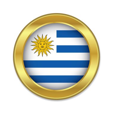 Beyaz arkaplan vektör illüstrasyonunda izole edilmiş altın yuvarlak Uruguay bayrağı