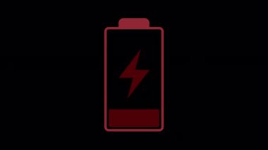 Düşük Batarya Göstergesi Canlandırması. Boş pil. Düşük Batarya Simgesi. Şeffaf arkaplan ile yanıp sönen zayıf pil. Alfa Kanalı. Döngü Canlandırması