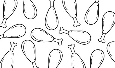 Kızarmış tavuk budu, karalama stili vektör şeklinde kusursuz desen. izole edilmiş siyah çizim arkaplan çizimi. Dekorasyon elemanı. düz dizayn. imza simgesi simgesi