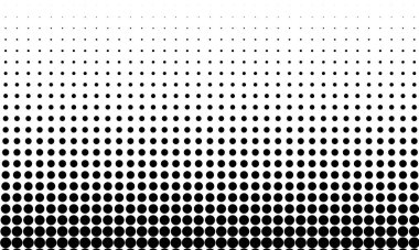 Dikey eğimli yarım tonlu noktalar daire şeklindeki arka plan vektörü. Soyut yarım ton nokta deseni. Modern doku. Siyah ve beyaz renk