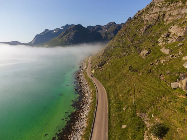 Вид Воздуха Красивый Фьорд Горы Норвегии Путешествия Природный Фон Дорога — стоковое фото