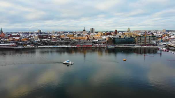 Krásný Zimní Letecký Výhled Stockholm City Švédsko Staré Město Mořská — Stock video