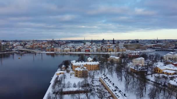 Bela Vista Aérea Inverno Cidade Estocolmo Suécia Cidade Velha Paisagem — Vídeo de Stock