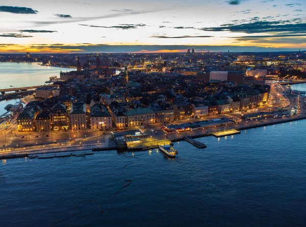 Panorama Antiga Estocolmo Entardecer Com Luzes Cidade — Fotografia de Stock