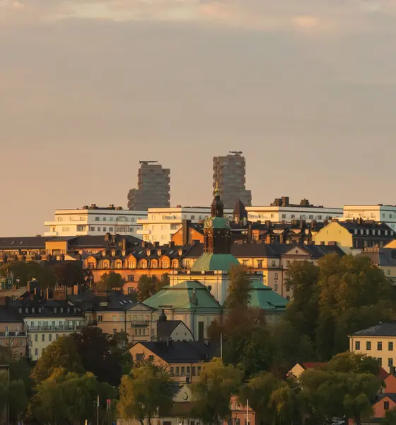 Horizonte Estocolmo Vista Dos Edifícios Kungsholmen Para Hagastaden Crepúsculo — Fotografia de Stock