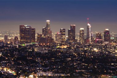 Downtown los angeles manzarası, gece, Kaliforniya, ABD