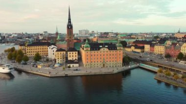 Stockholm ve Eski Şehir 'in hava manzarası. İsveç 'in başkenti