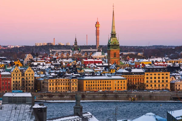 Riddarholmen Régi Város Stockholm Télen Naplementekor Mély Rózsaszín Jogdíjmentes Stock Képek