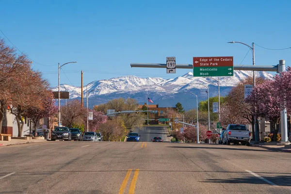 Kis Csendes Város Blanding Dél Utah Kínál Látványos Kilátást Utcáról Stock Fotó