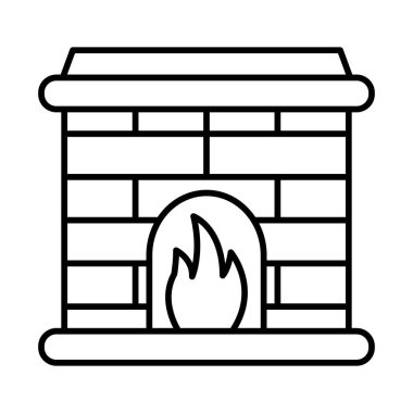 Şömine Vektör Satırı Simge Tasarımı 