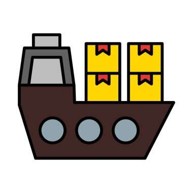 Simge Doldurulmuş Kargo Gemisi Vektör Satırı