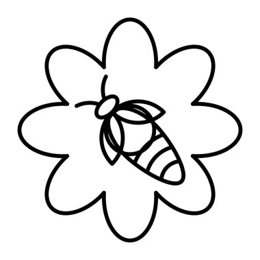 Çiçek Vektör Satırı Simgesi Tasarımı Üzerine Arı