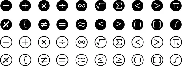 Símbolos Matemáticas Icono Matemáticas Conjunto Icono Matemáticas Matemáticas Menos Más —  Fotos de Stock