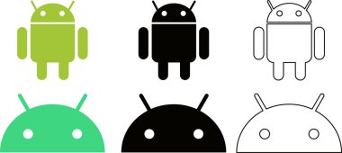 Android akıllı telefonlar, tabletler, bilgisayarlar ve diğer aygıtlar için bir mobil işletim sistemidir. Android logoti koleksiyonu. Vektör editörü.