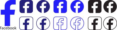 Facebook logosu beyaz arka planda izole edildi. Sosyal medya simgeleri. Editoryal F harfi düz, doğrusal ağ simgesi veya işareti. Facebook vektör toplama grubunun farklı şekli.