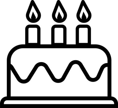 Kek simgesi. Bayramın sembolü, doğum günü. Mumlu şenlikli pasta. Beyaz arkaplanda izole vektör çizimi
