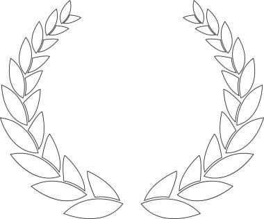 Laurel Çelenk Vektör simgesi. Siluet dairesel defne yaprağı, buğday ve meşe çelenkleri bir ödül, başarı, habercilik, asalet tasvir ediyor. Amblem çiçek dalı düz stok