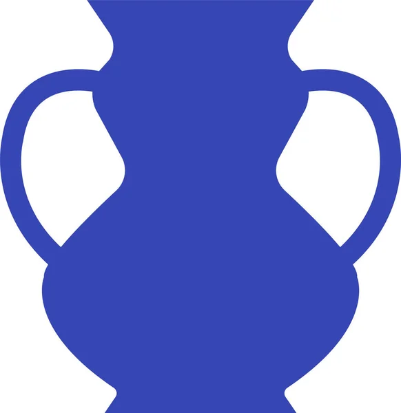 Greek Vases Blue Silhouettes Ancient Amphoras Pots Meander Pattern Glyph — Stock Vector