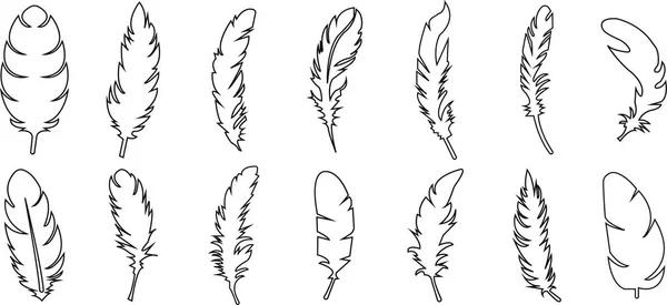 Feather Icons Set Black Vector Isolated White Background Feather Silhouettes — Stock Vector