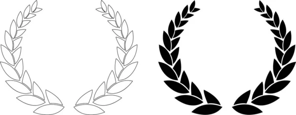 ローレルリースベクターのアイコン シルエットの円形のラウレル葉 小麦とオークのリース賞を描いた ヘラルドリー エンブレムのコレクション 花のギリシャの枝フラットスタイルのストック — ストックベクタ