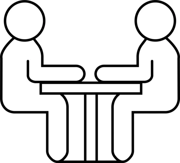 介绍Icon会议 两个人坐在桌旁聊天 商业会议向量图标 标识型线性矢量图形 — 图库矢量图片
