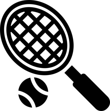 Beyaz arkaplan vektör illüstrasyonunda basit bir şekilde tenis topu simgesiyle raket