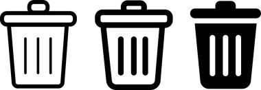 Çöp kutusu simgesi ayarlandı. Çöp tenekesi koleksiyonu. Çöp simgeleri ayarlandı. Web simgesi, silme düğmesi. Beyaz arkaplan stok vektöründeki simge düz biçimini sil.