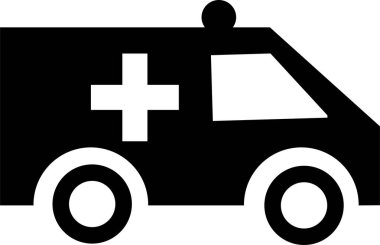 Beyaz arka planda ambulans ikonu. Acil durum arabası, tıbbi araç, sağlık desteği. Ambulans Simgesi Vektörü. Hızlı Yanıt Ambulans simgesi vektör tasarımı