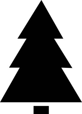 Beyaz arka planda mutlu noel ağacı simgesi. Noel ağacı siyah vektörü düz bir şekilde. Mutlu Noeller ve mutlu yıllar. Mutlu tatil metinleri ve logoları.