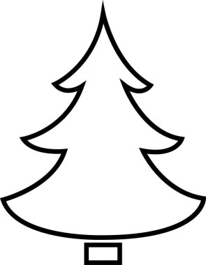 Beyaz arka planda mutlu noel ağacı simgesi. Noel ağacı siyah doğrusal vektörü düz bir şekilde. Mutlu Noeller ve mutlu yıllar. Mutlu tatil metinleri ve logoları.