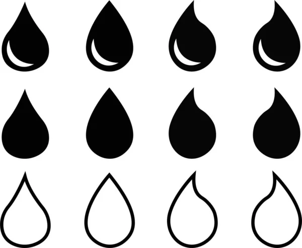 Wassertropfenform Schwarze Wassertropfen Gesetzt Wasser Oder Öltropfen Flacher Stil Isoliert — Stockvektor