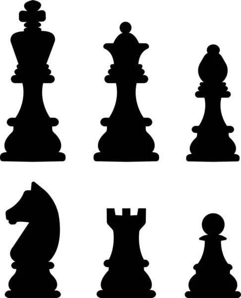 Набір Шахових Векторних Значків Чорний Силует Шахами Король Королева Пішак — стоковий вектор