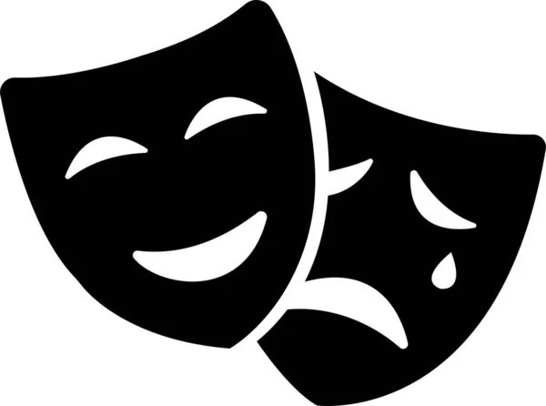 戏剧面具矢量图标 剧场面具标志 化装舞会的面具喜剧和悲剧面具符号 黑色矢量 — 图库矢量图片