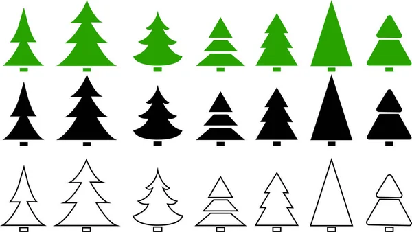 Veselé Vánoční Stromky Ikona Nastavena Bílém Pozadí Kolekce Vánočních Stromků — Stockový vektor