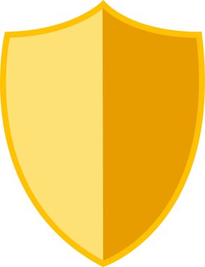 Kalkanlar sarı renk simgesi. Güvenlik kalkanı renkli simge işaretleri. Güvenlik ve koruma vektörü konsepti için tasarım elemanları. Düz sembol, beyaz arkaplanda izole edilmiş katı resim.