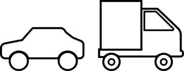 Araba ve kamyon teslimat hattı ikonu hazır. Basit taslak biçim işareti sembolü. Otomobil, manzara, spor, yarış, ulaşım konsepti. Vektör beyaz arkaplanda izole edildi. EPS 10