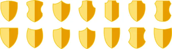 Escudos Colorido Conjunto Colección Iconos Escudo Seguridad Con Signos Amarillos — Vector de stock