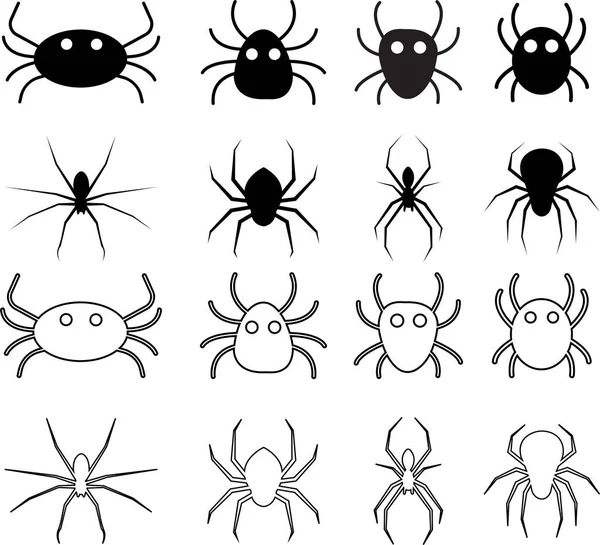 Cadılar Bayramı Örümceğinin Vektörü Beyaz Arka Planda Siyah Örümcek Tehlike — Stok Vektör