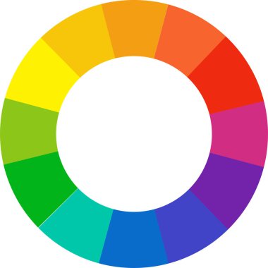 Renkli teker rehberi şeffaf arka plan vektöründe izole edildi. Çiçek desenleri ve palet. RGB ve CMYK renkleri. Pasta grafikleri. Farklı renk çemberleri simgesi. Bilgi ögesi yuvarlak şekli