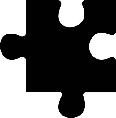 Siyah yapboz simgesi şeffaf arkaplanda izole edildi. Vektör kare sunumu tamamlanmamış yapboz. İş istatistikleri için soyut bilgi açıklayıcı metin alanı.