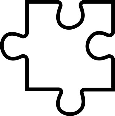 Siyah yapboz simgesi şeffaf arkaplanda izole edildi. Vektör kare sunumu düzenlenebilir ince çizgi. İş istatistikleri için soyut bilgi açıklayıcı metin alanı.