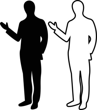 Siyahi ikon vektör çizgisi ya da düz iş adamlarından oluşan erkek çalışma grubunun siluetleri. Ofis çalışanı, yönetici ve astları kavramı şeffaf arka planda izole edilmiştir..