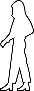 Çalışmak için ayakta duran kadın siluetleri, ana hatlı iş adamı siyah vektör çizgisi. İşçi kadın direktör ve astları kavramı şeffaf bir arkaplanda izole edilmiştir..