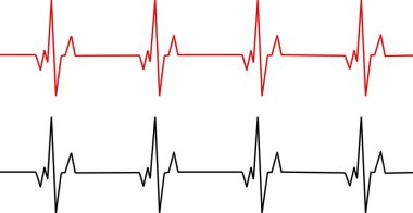 Kardiyogram kırmızı ve siyah simge beyaz arkaplanda izole edildi. Kalp atışı düz ikon. Kalp ritmi. EKG. Kalp bit çizgisi simgesi ayarlandı. Nabız. Vektör grafik EPS 10