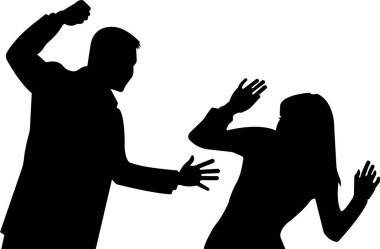 Aile içi şiddet ikonu. Kadın ve erkek arasında kavga. Hakaret ve küfür kavramı. Aile Şiddeti ve Ayrımcı Kadın. Düzenlenebilir felç Kadınlar simge siyah vektörü kötüye kullanırlar