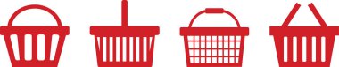 Alışveriş sepeti renkli simge seti beyaz arkaplanda izole edildi. Market, web şablonu ve uygulaması için basit düz stil. Dükkan, araba, çanta, mağaza, çevrimiçi, satın alma, perakende, vektör tasarımı .